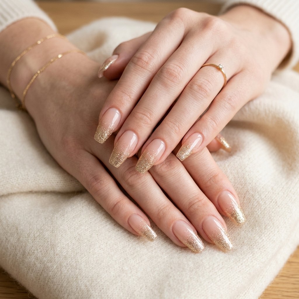 Gold Glitter Fade Coffin Nails