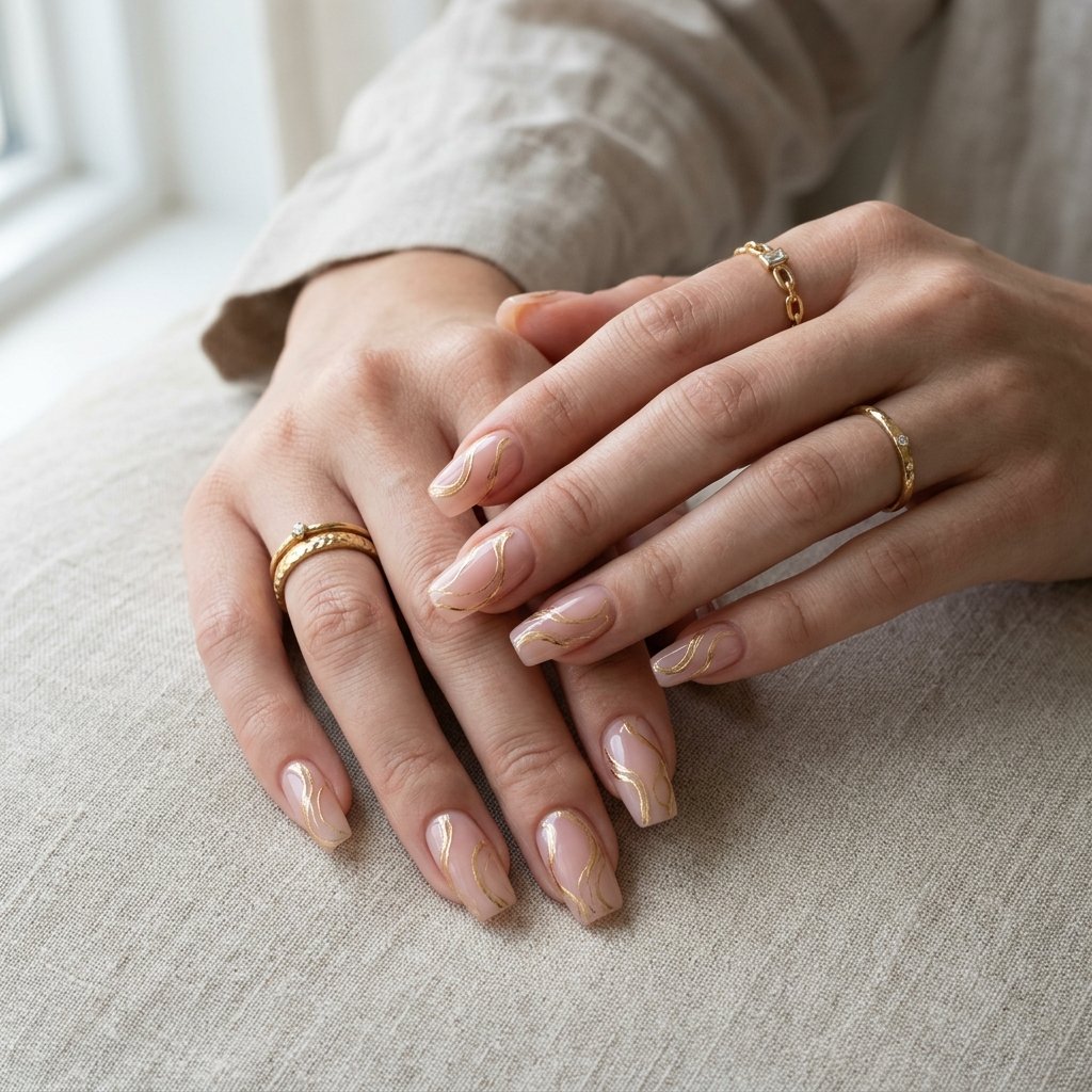 Golden Swirl Minimalist Nails
