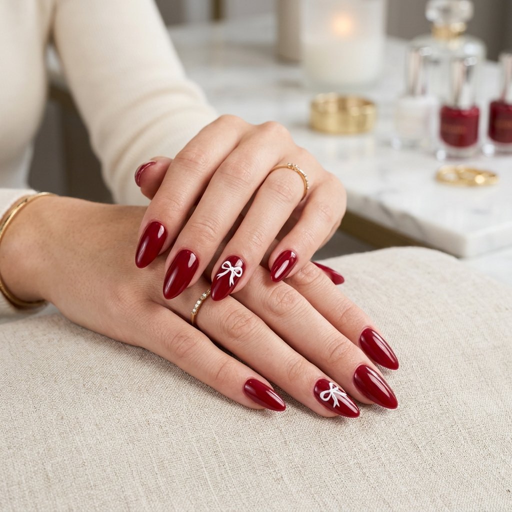 Red Ribbon Bow Press-On Nails